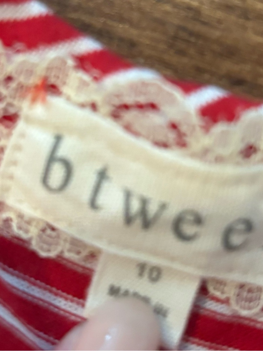 btween Red and White Striped Dress with Lace Trim - Picture 2 of 3